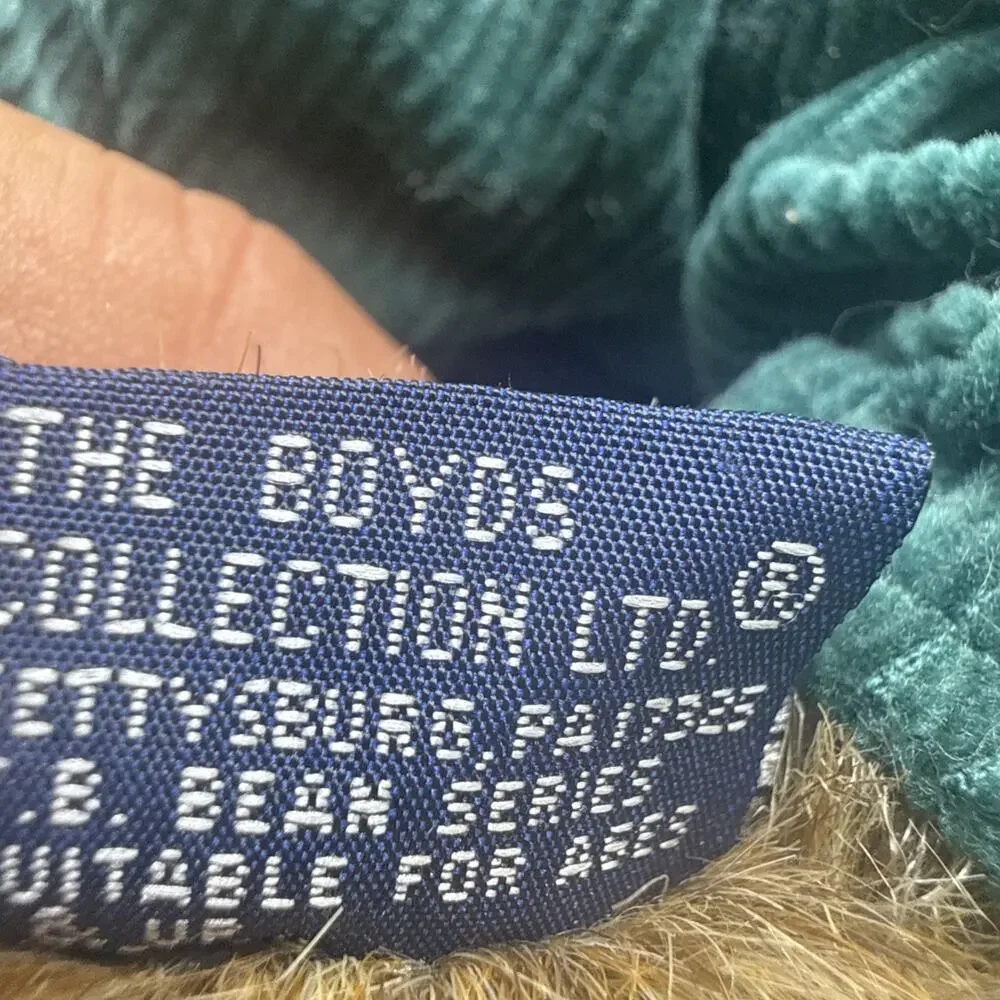 Vintage Boyds Bears Harrison Plush J.B. Bean Green BearWear Overalls Hang Tag